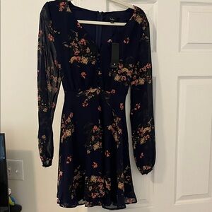 Lulu's Midnight Floral Long Sleeve Dress